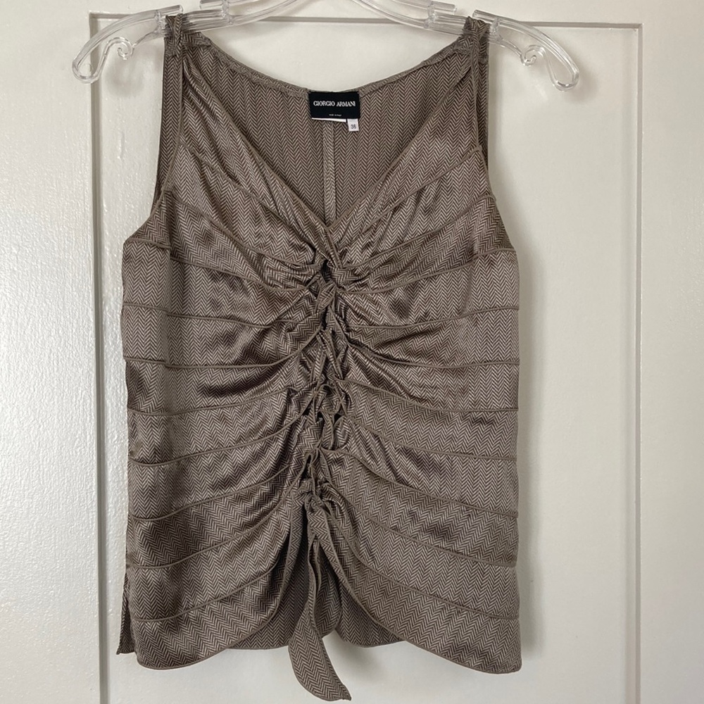Giorgio Armani Elegant Silk Herringbone Cream/Brown Spring/Summer Top